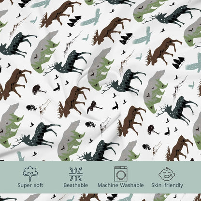Boho Forest Animal Changing Pad Cover for Babies - Polyester Fitted Mat Sheet