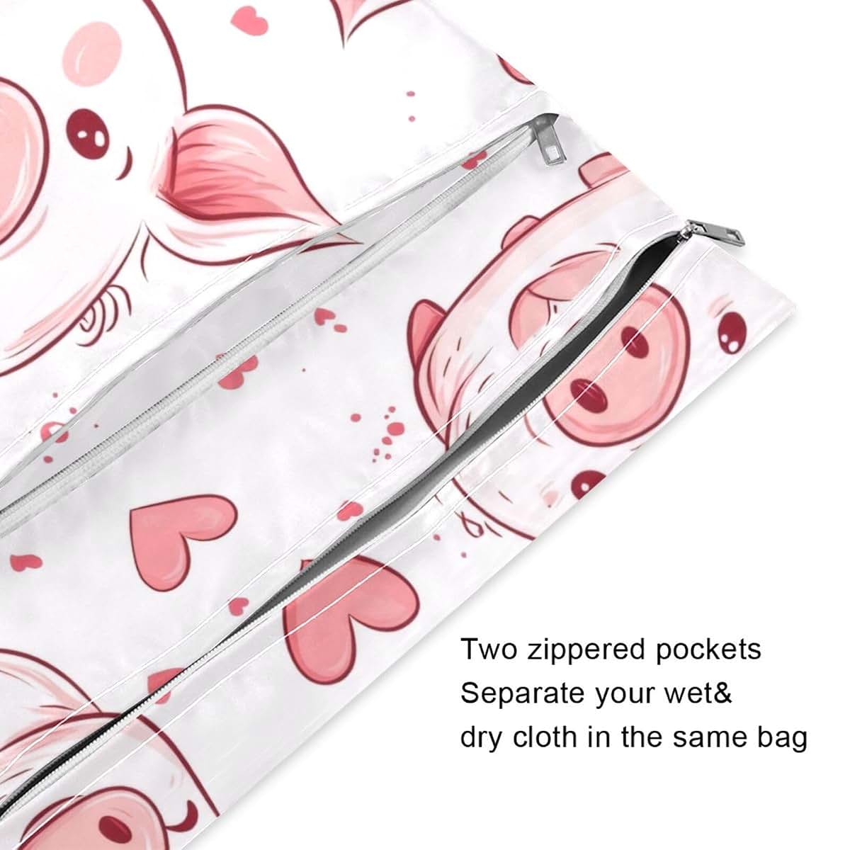 GOODOLD Cute Pig Wet Dry Bag for Baby Cloth Diapers, 2-Piece Set with Two Zippered Pockets