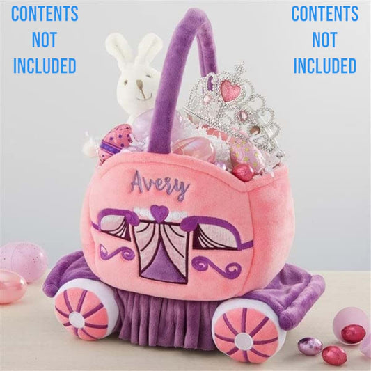 Personalization Universe Pink Princess Carriage Plush Easter Basket – Custom Kids Easter Gift – Baby's First
