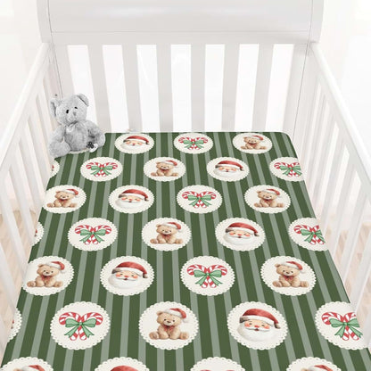 Cstdyfrv Christmas Santa Claus Bear Fitted Crib Sheet (photo 2)