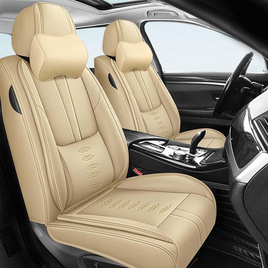QUFEI Leather Front Seat Covers With Pillows For Jeep Grand Cherokee L Beige