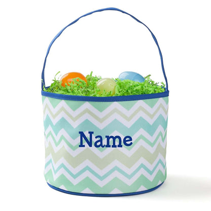 Personalized Planet Personalized Chevron Bucket Bag with Custom Name | Green and Blue Stripped Easter Bag with Handle (photo 3)