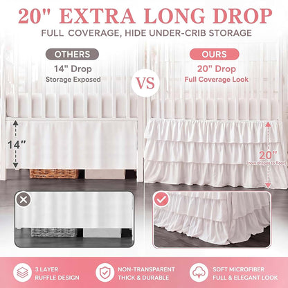 CrystalSylara Extra Long White Ruffled Crib Skirt With 8 Piece Bow Set (photo 2)