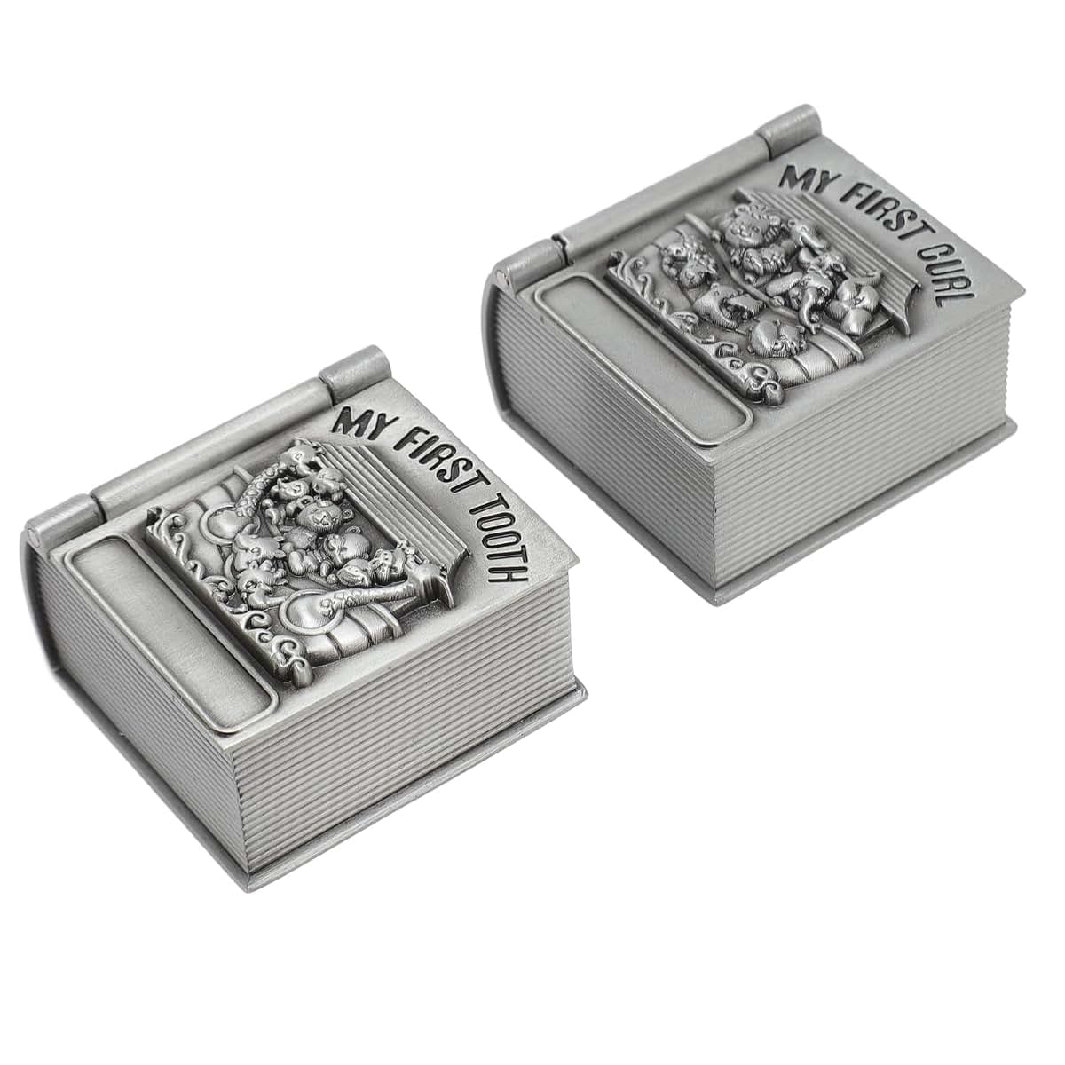 MAVIS LAVEN Baby Tooth Keepsake Box Set Zinc Alloy First Tooth and Curl Storage Box 4x4x2.2cm Blue Velvet Lining 2 (photo 3)