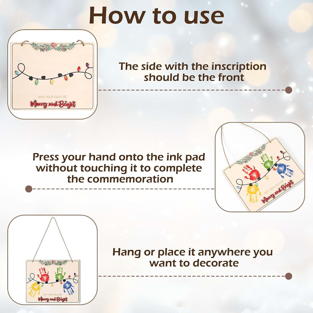 Baby's First Christmas Handprint Ornament, Wooden Mistletoe Lights DIY Keepsake
