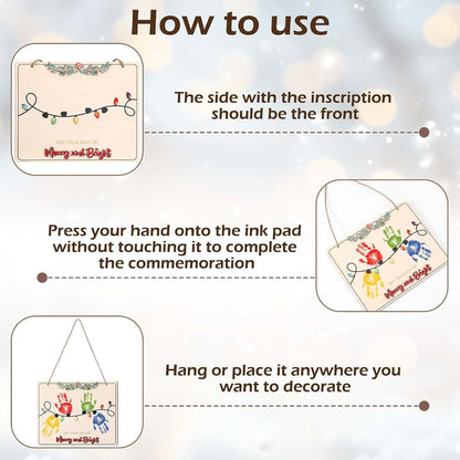 Baby's First Christmas Handprint Ornament, Wooden Mistletoe Lights DIY Keepsake