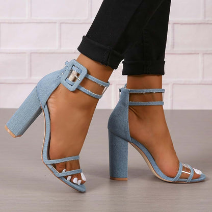 ZBYY Women's Chunky Heeled Sandals Comfy Open Toe Ankle Strap Shoes