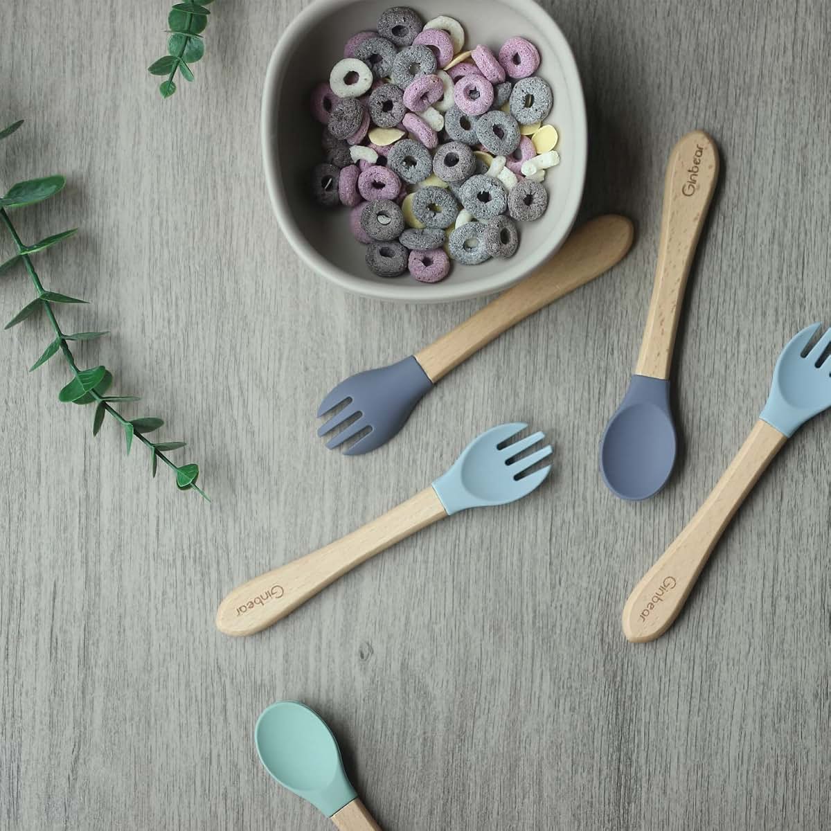 Ginbear Baby Utensils 4 Piece Silicone Set for Self-Feeding Toddlers