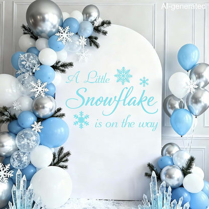 LANKBACK A Little Snowflake is on the Way Baby Shower Decal, Blue
