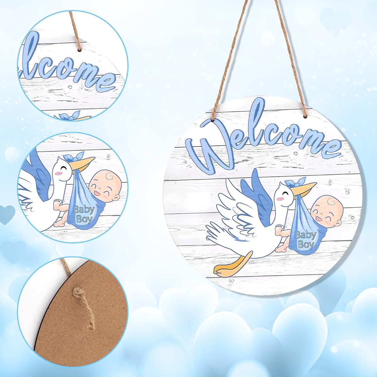 Baby Welcome Wreath Sign | Artificial Wood Nursery Decor