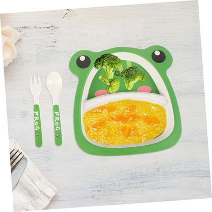 Milisten Bamboo Fiber Toddler Dinnerware Set, Frog Divided Plate with Fork and Spoon