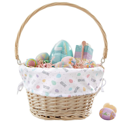 Personalization Universe Personalized Easter Egg Basket – Custom Kids Easter Egg Basket – Embroidered White