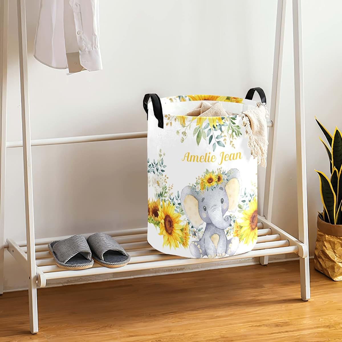 Joyestore Elephant Watercolor Sunflowers Storage Bin And Laundry Hamper (photo 4)