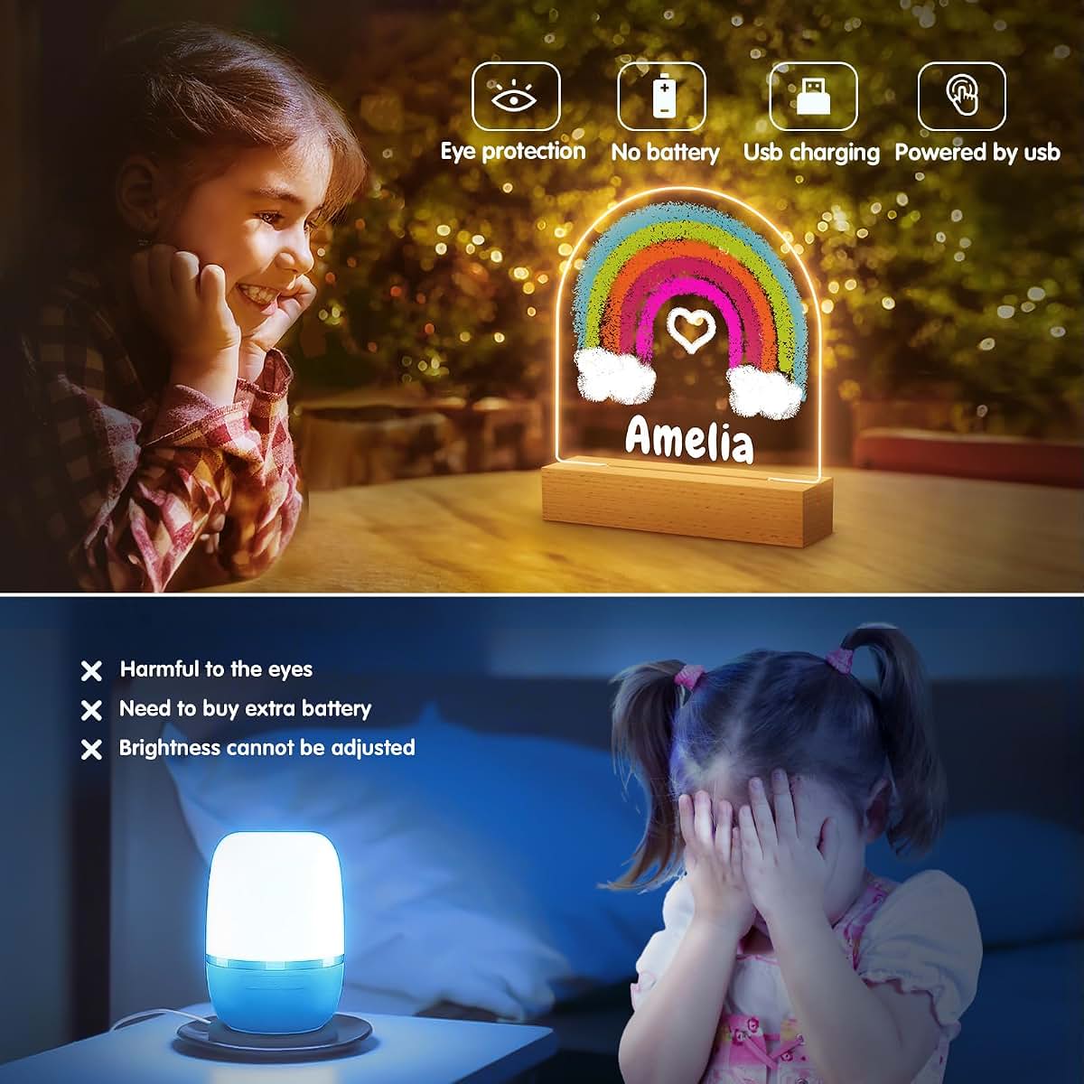 witfox Personalized Night Light - Rainbow Acrylic Night Light,Personalized Gifts for Kids,Customize Name,Adjustable (photo 4)