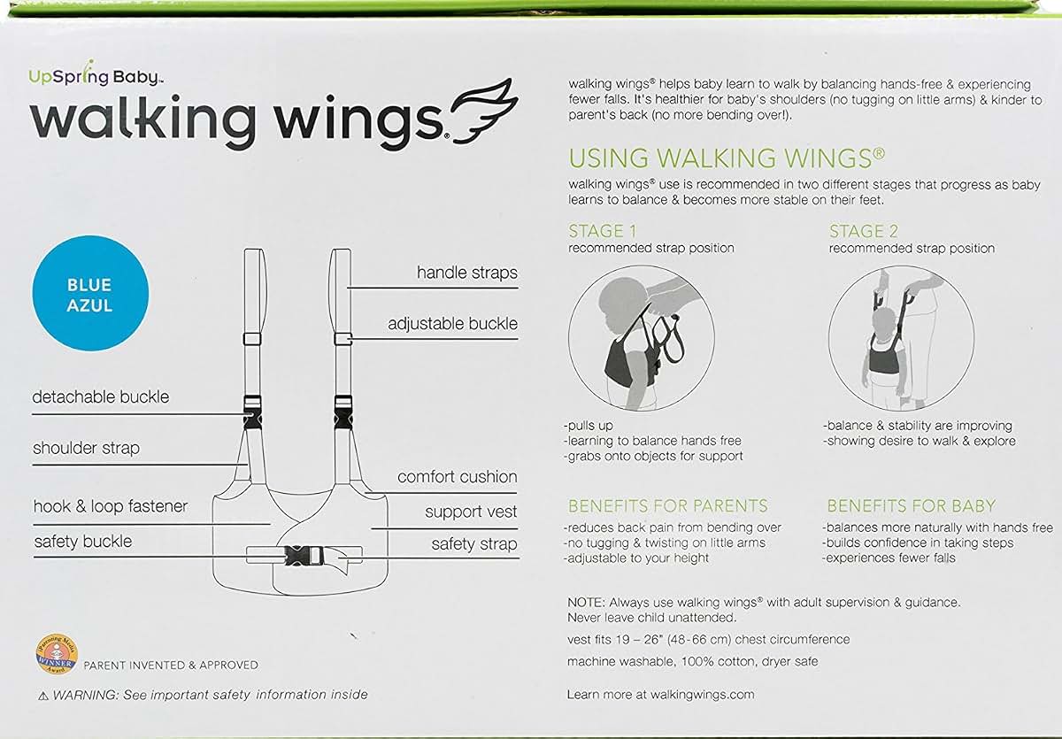 UpSpring Baby Walking Wings Learn To Walk Assistant, Gray Handheld Harness