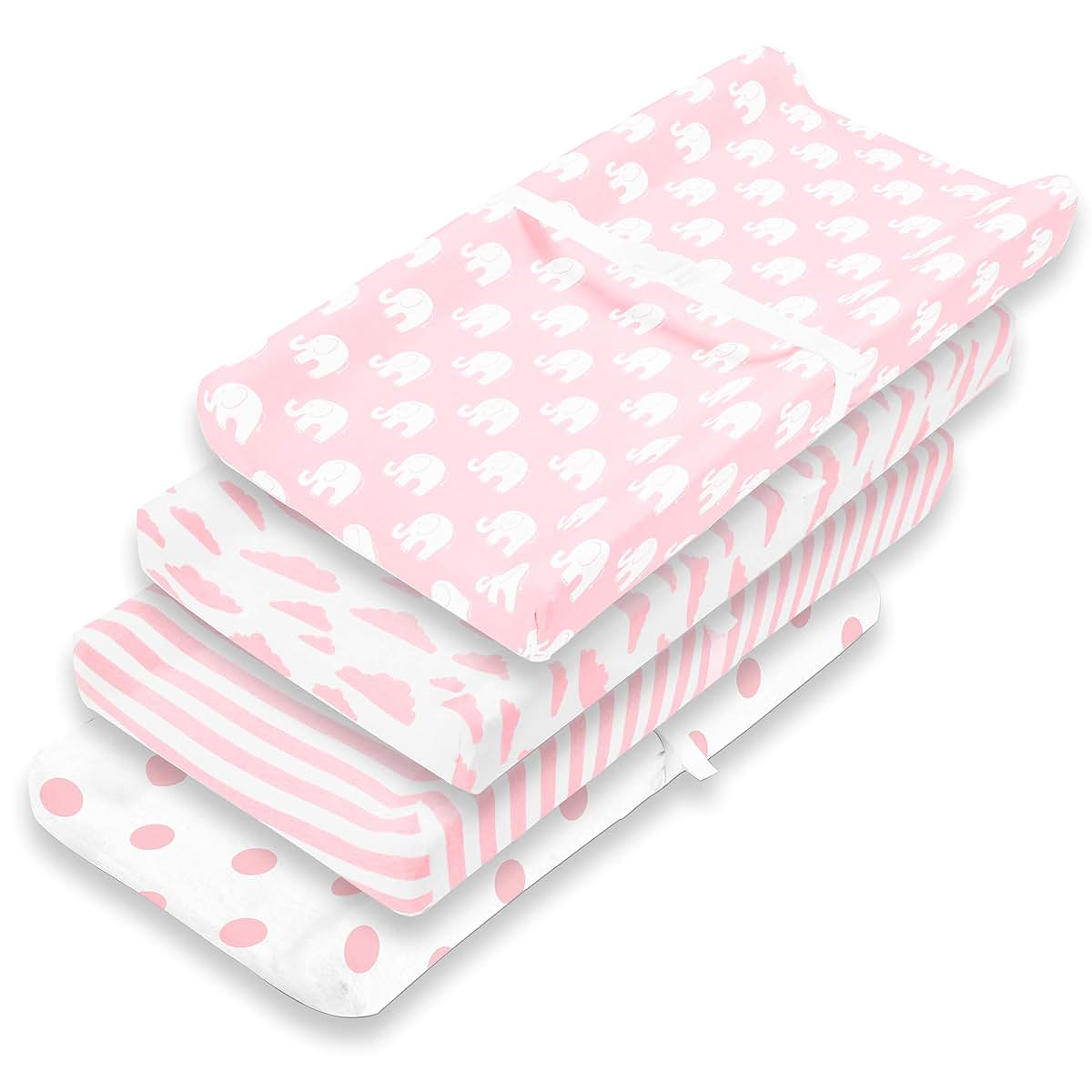 BaeBae Goods Premium Baby 4 Pack Girl Pure Jersey Machine Washable Pink and White Changing Table Cover – Diaper