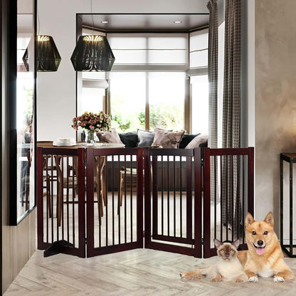 RedFinches Wooden Freestanding Pet Gate, 4-Panel Folding Room Divider