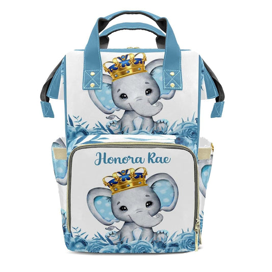 Joyestore Personalized Blue Little Prince Floral Elephant Custom Mom Bag with Name,Dad and Mom Diaper Backpack for Baby