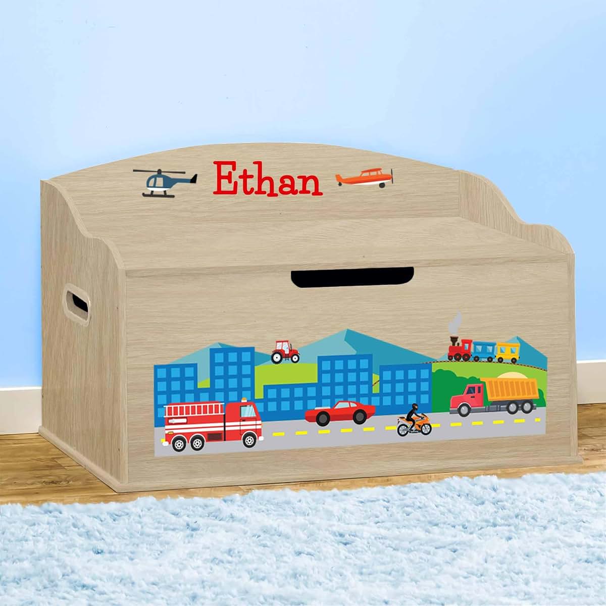 DIBSIES Personalized Toy Box with Cars Trucks Planes Trains Design