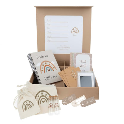 Yunioo Baby Keepsake Box with Memory Book, Footprint Kit, Milestone Cards, Tooth Tubes and Envelopes