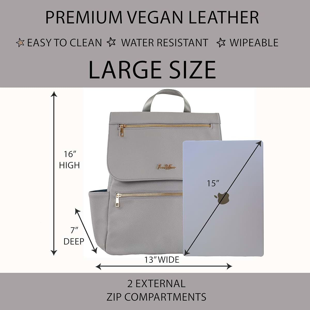 Roo and Bear Vegan Leather Diaper Bag Backpack in Ash Grey (photo 4)