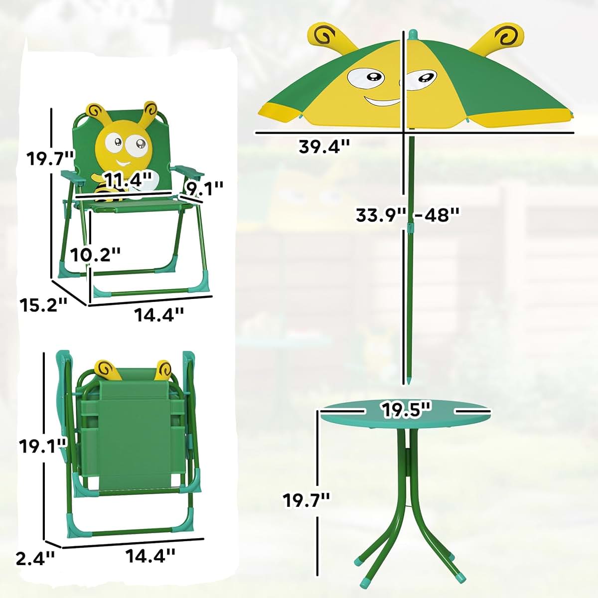 YBCHFGA Playful Garden Set with Adjustable Bee Pattern Umbrella for 2-5 Years
