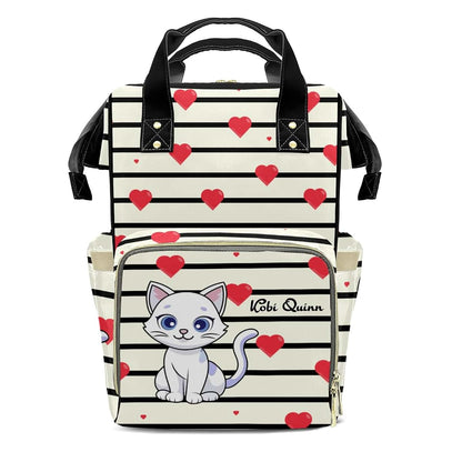 YallLocoMo Personalized Diaper Bag Backpack Gift Cat Stripe Heart Convenient and Durable: Waterproof Multi-Compartment
