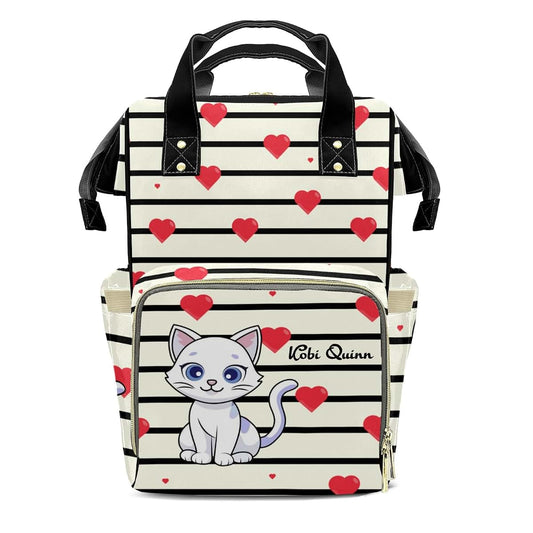 YallLocoMo Personalized Diaper Bag Backpack Gift Cat Stripe Heart Convenient and Durable: Waterproof Multi-Compartment
