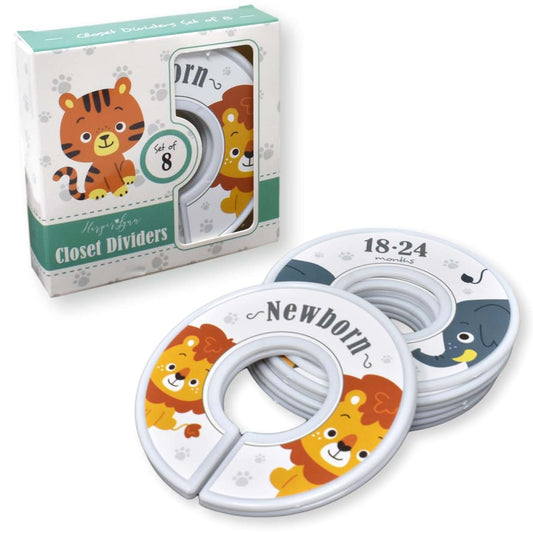 HarperLynn Baby Closet Dividers - Set of 8 Jungle Safari Nursery Clothes Organizers - Size Newborn Infant to Toddler