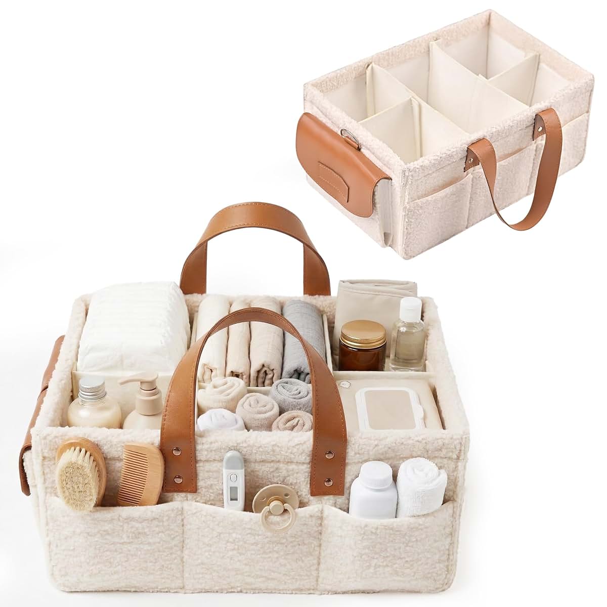 DRAXSTONE Baby Diaper Caddy Organizer with Adjustable Handle and Secure Snap Pocket - Portable Diaper Caddy Basket