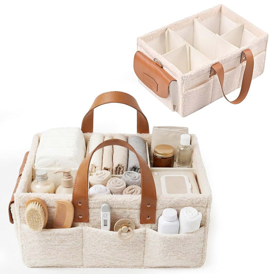 DRAXSTONE Baby Diaper Caddy Organizer with Adjustable Handle and Secure Snap Pocket - Portable Diaper Caddy Basket