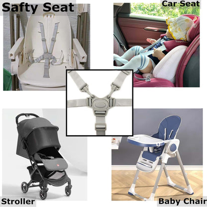 XQIGI Replacement 5 Point High Chair Harness Straps, Grey Button