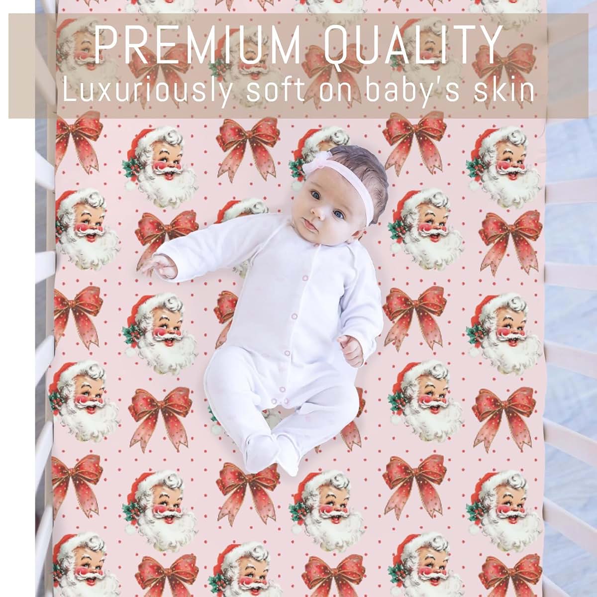 Selgkds Vintage Merry Christmas Santa Bows Baby Crib Sheet (photo 2)
