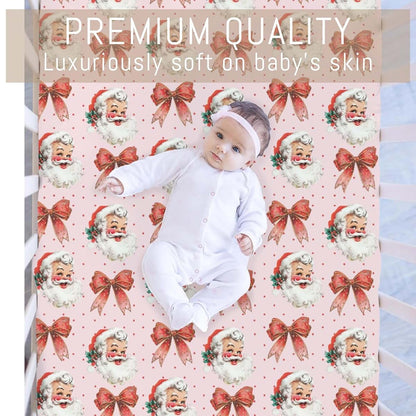 Selgkds Vintage Merry Christmas Santa Bows Baby Crib Sheet (photo 2)