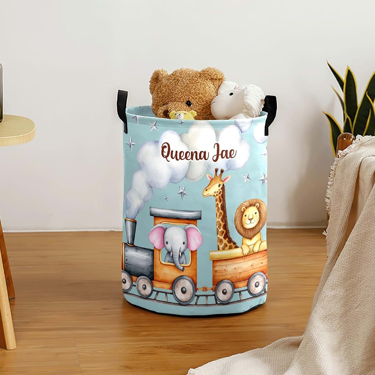 Joyestore Personalized Train Elephant Laundry Hamper, Toy Storage Bin, Nursery Decor (photo 3)