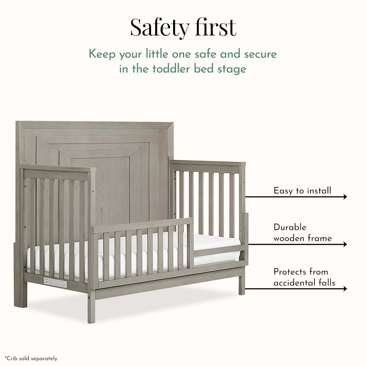 Evolur Remy Toddler Guard Rail, Easily Attachable Solid Poplar Wood Construction (photo 3)