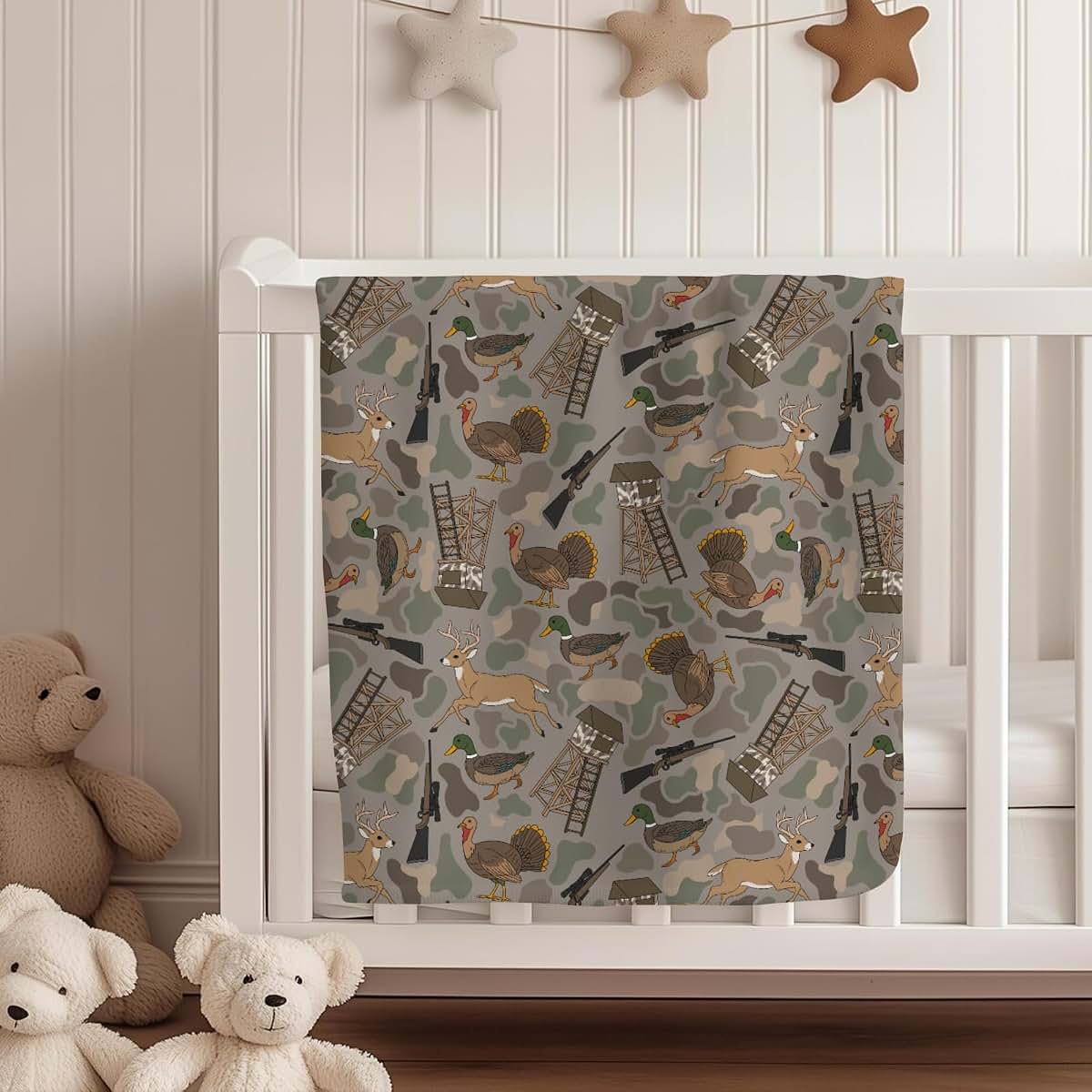 Cstdyfrv Vintage Hunting Animals Baby Blanket, Flannel Swaddling Wrap, 40x50 Inch