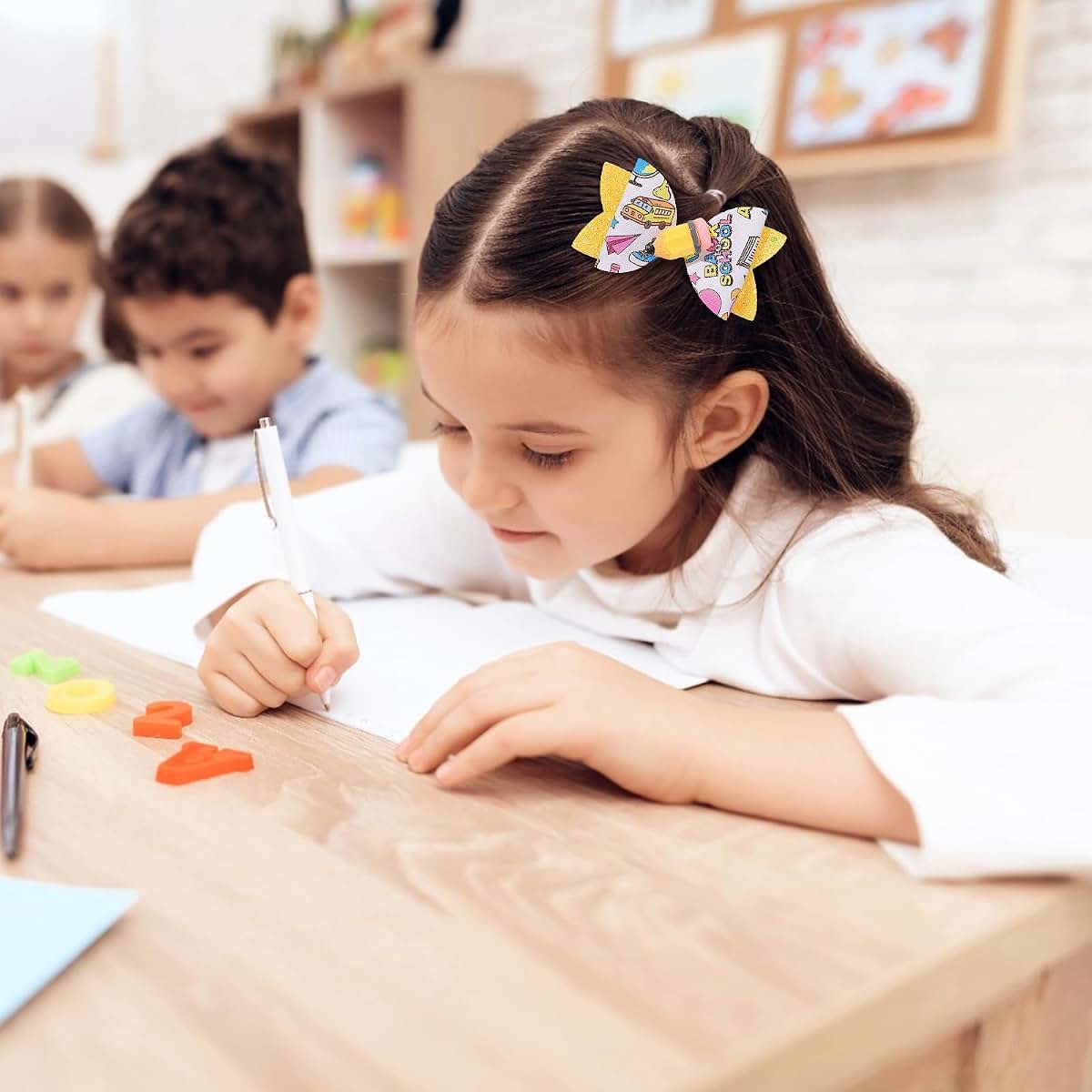 Choicbaby 4-Pack Back to School Hair Bows with Glitter Pencil Design