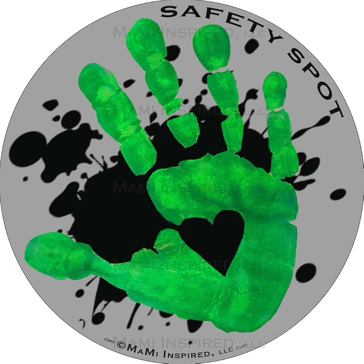 Safety Spot Kids Handprint Car Magnet - Gray Background Green Splat