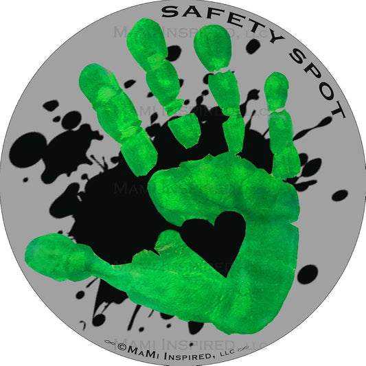 Safety Spot Kids Handprint Car Magnet - Gray Background Green Splat