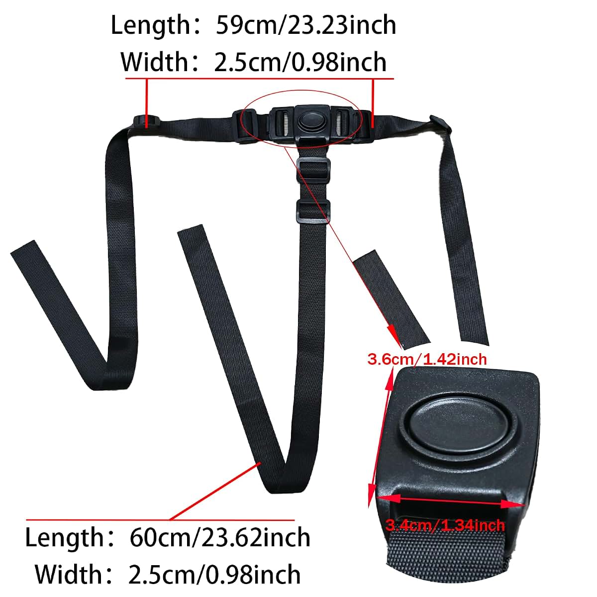 Dakexiong Universal 3-Point Harness for High Chair, Stroller, Black
