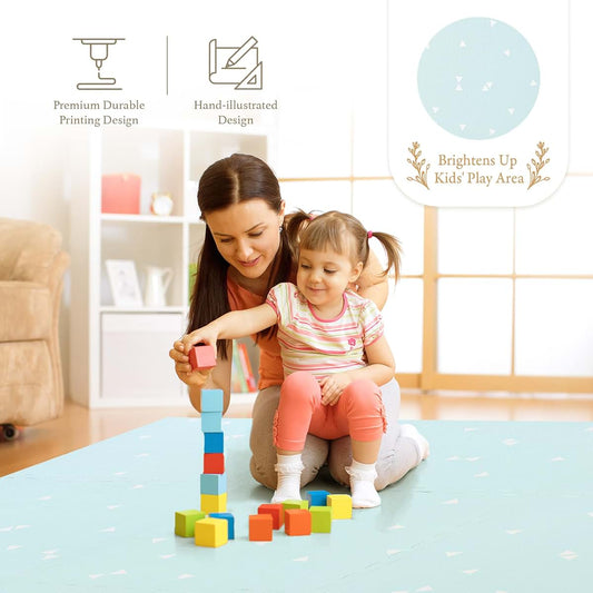 PopsyKosy Baby Floor Play Mat - Interlocking Foam Tiles, Triangle Blue (photo 2)