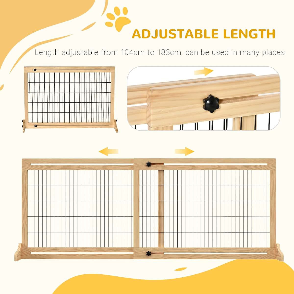 Kaimei Adjustable Freestanding Wood Pet Gate with Wire Mesh