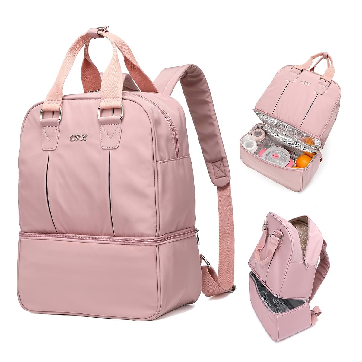 CFX diaper bag， Keep food separate from supplies，Lightweight baby bag for mom，diaper bag backpack（Pink）