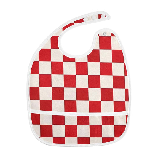 decor gift Adjustable Muslin Baby Bibs with Button Snap 2 Pack Baby Spit Throw Up Fashion Red and White Checkerboard