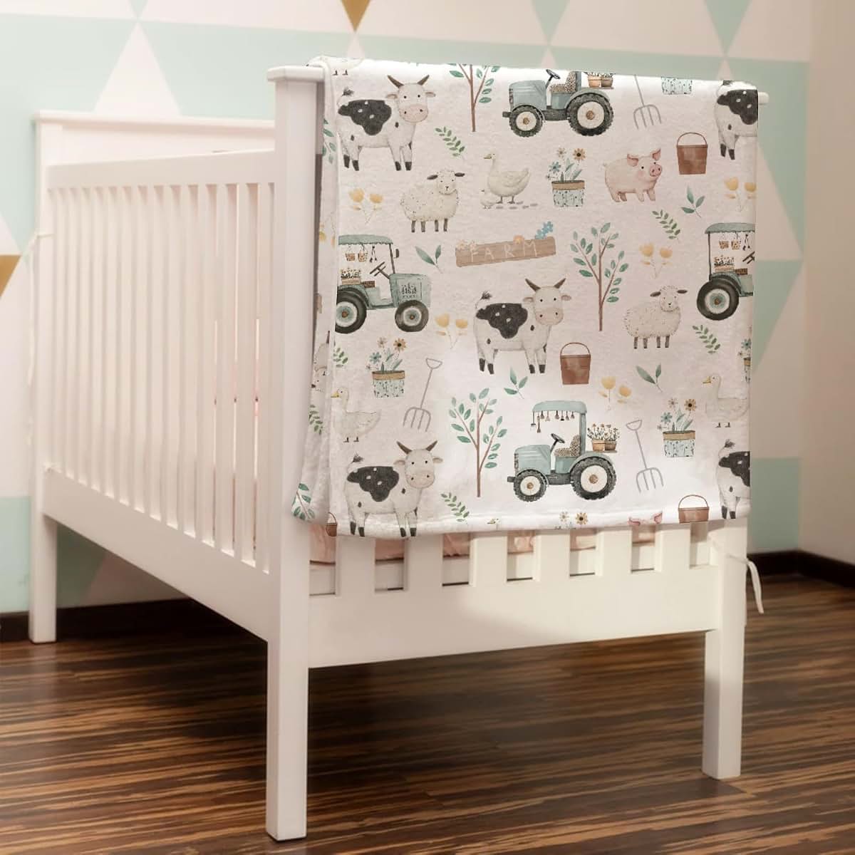 BabyOneStop Boho Farm Animals Flannel Blanket, 60x80 Inch Multi-Purpose Throw