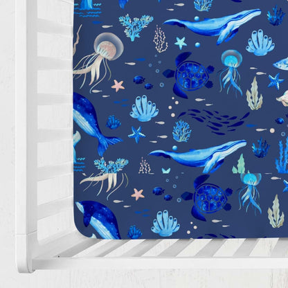 Hwmmbh Navy Nautical Sea Life Crib Sheet for Standard Crib