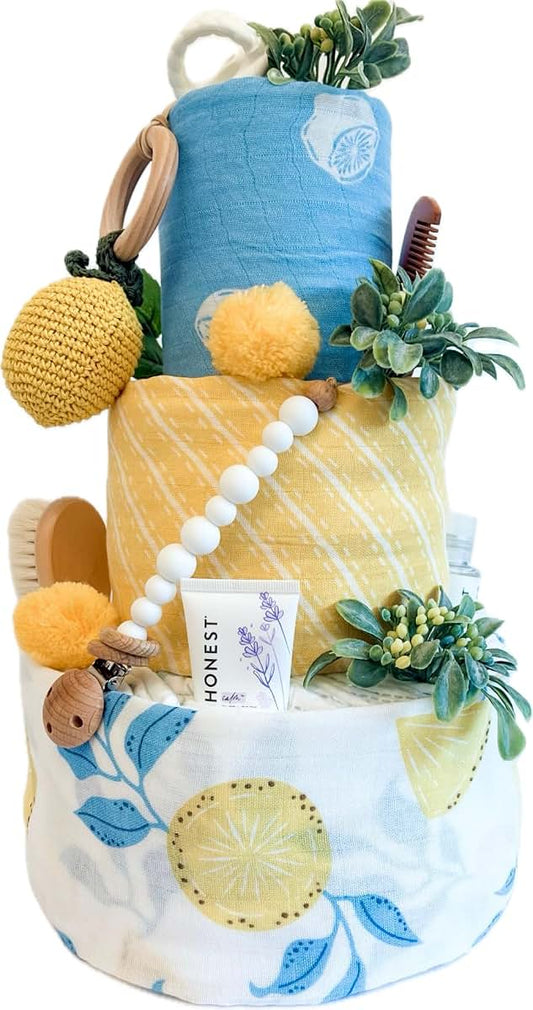 Lemon Diaper Cake - Handmade Baby Shower Gift, Unisex Diaper Cake, Gender Neutral, Boy, Girl Diaper Cake, Baby Shower