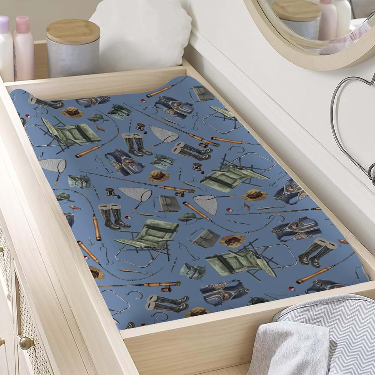 Hwmmbh Fishing Pattern Changing Pad Cover for Boys and Girls, 32x16 Inches