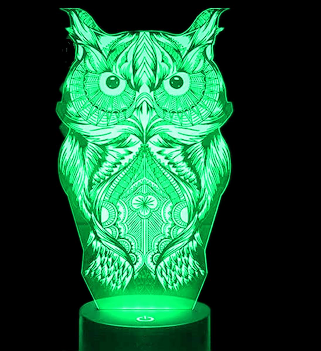 Jinnwell 3D Owl Night Light Lamp Illusion 7 Color Changing Touch Switch Table Desk Decoration Lamps Acrylic Flat ABS